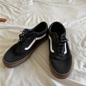 Vans Black Canvas Low-Top Sneakers with White Side Stripe and Gum Sole